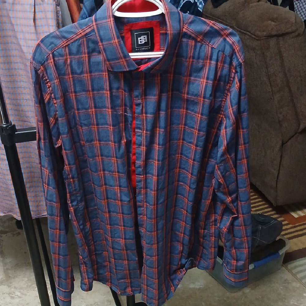 Bachrach Men's Blue and Red Plaid Shirt